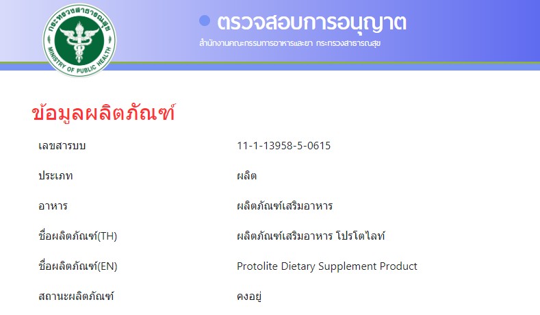 ใบอนุญาตจากสำนักงานคณะกรรมการอาหารและยา